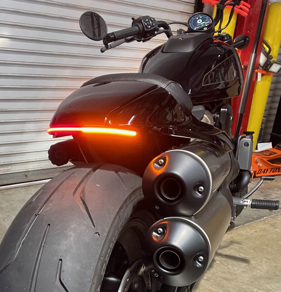 Chrome Glow Sportster-S LED Fender Eliminator with Turn Signals (Smoked, No Side Tag Mount Needed)